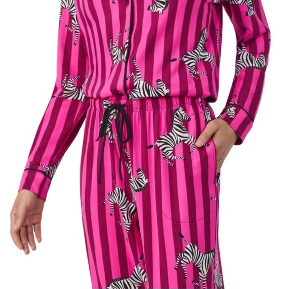 NWT Room Service Women's Shawl Collar Pajama Set Pink Size  L